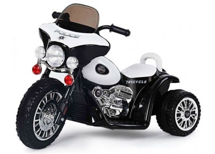 Moto de police électrique pour enfant 'Wheely' noir roues volant accélérateur vue de côté