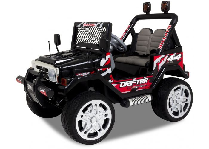 Jeep pour enfant Flame - noir vue de côté pneus jantes siège phares 