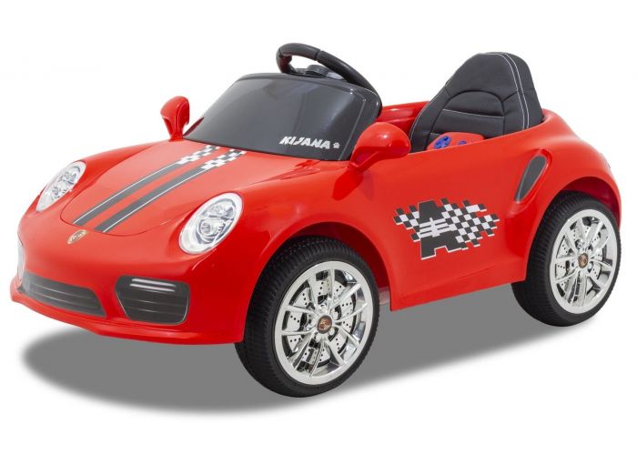 Speedy pour enfant Porsche style rouge roues volant accélérateur vue de côté
