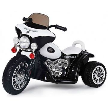 Moto de police électrique pour enfant 'Wheely' noir roues volant accélérateur vue de côté