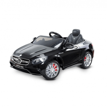 Mercedes pour enfant S63 noir vue de face phares des portiers rétroviseurs latéraux logo
