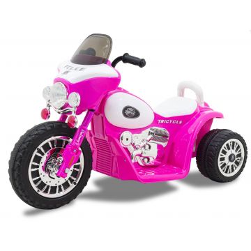 Moto de police électrique pour enfant 'Wheely' rose roues volant accélérateur vue de côté